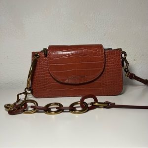 Croc-Effect Ring Handle Mini Front Flap Wallet